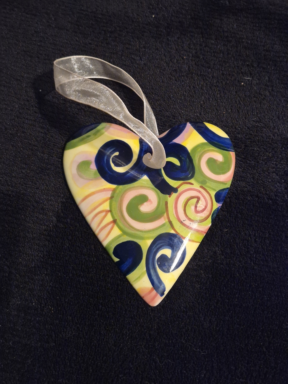 Multicolored Swirl Ceramic Heart Hanging Decor